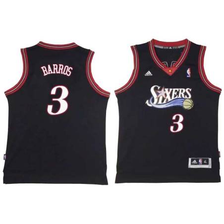 Black Throwback Dana Barros Twill Basketball Jersey -76ers #3 Barros Twill Jerseys, FREE SHIPPING