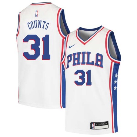 White Mel Counts Twill Basketball Jersey -76ers #31 Counts Twill Jerseys, FREE SHIPPING