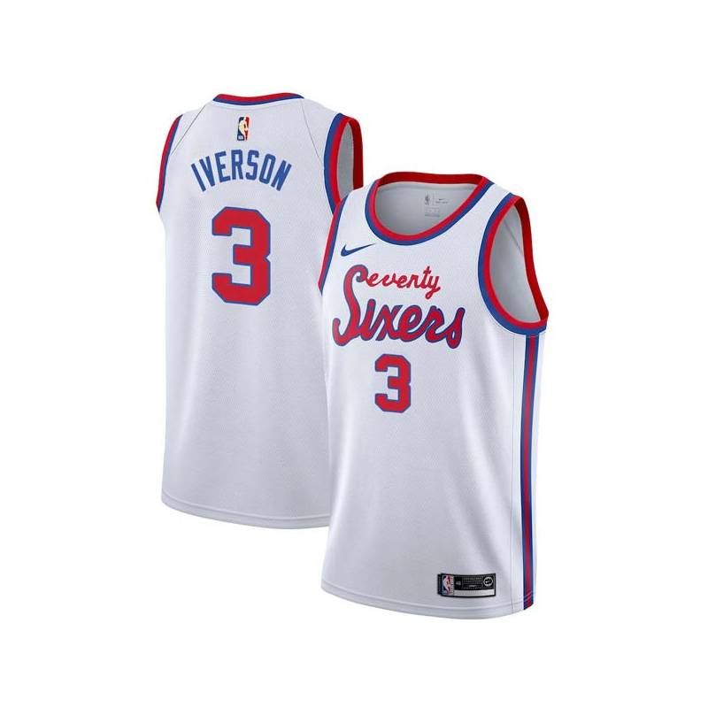 White Classic Allen Iverson Twill Basketball Jersey -76ers #3 Iverson Twill Jerseys, FREE SHIPPING