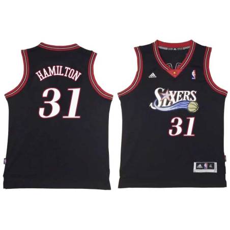 Black Throwback Zendon Hamilton Twill Basketball Jersey -76ers #31 Hamilton Twill Jerseys, FREE SHIPPING