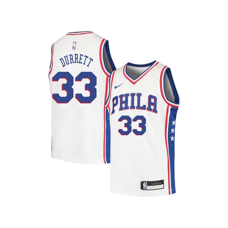 White Ken Durrett Twill Basketball Jersey -76ers #33 Durrett Twill Jerseys, FREE SHIPPING