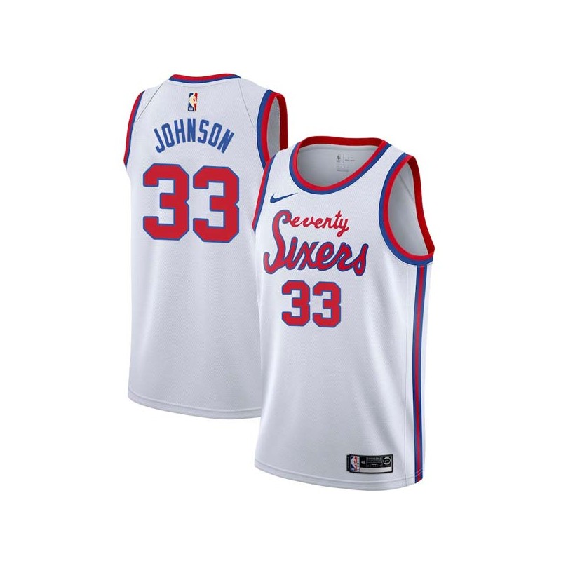 White Classic Reggie Johnson Twill Basketball Jersey -76ers #33 Johnson Twill Jerseys, FREE SHIPPING