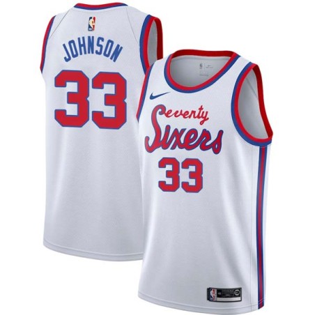 White Classic Reggie Johnson Twill Basketball Jersey -76ers #33 Johnson Twill Jerseys, FREE SHIPPING