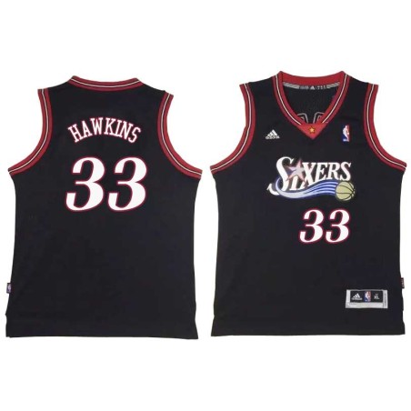 Black Throwback Hersey Hawkins Twill Basketball Jersey -76ers #33 Hawkins Twill Jerseys, FREE SHIPPING