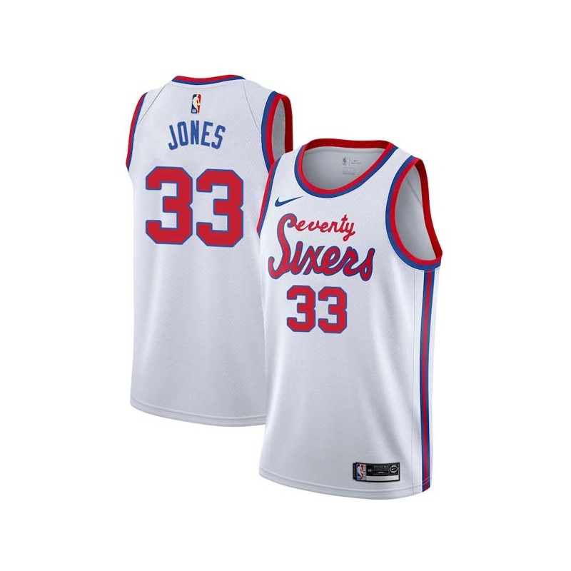 White Classic Jumaine Jones Twill Basketball Jersey -76ers #33 Jones Twill Jerseys, FREE SHIPPING