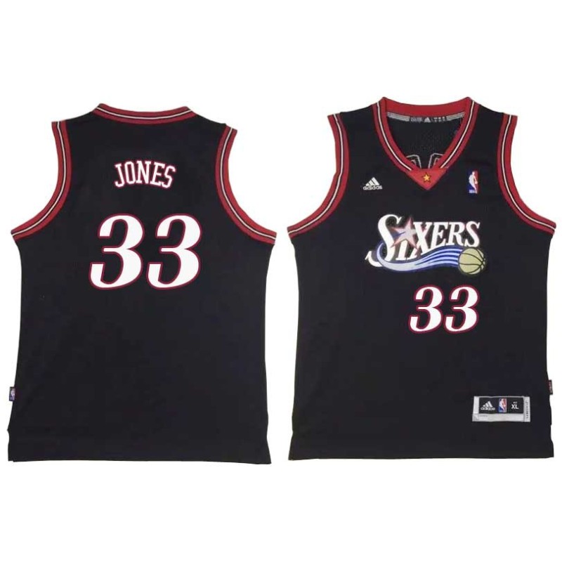 Black Throwback Jumaine Jones Twill Basketball Jersey -76ers #33 Jones Twill Jerseys, FREE SHIPPING