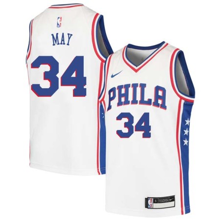 White Don May Twill Basketball Jersey -76ers #34 May Twill Jerseys, FREE SHIPPING