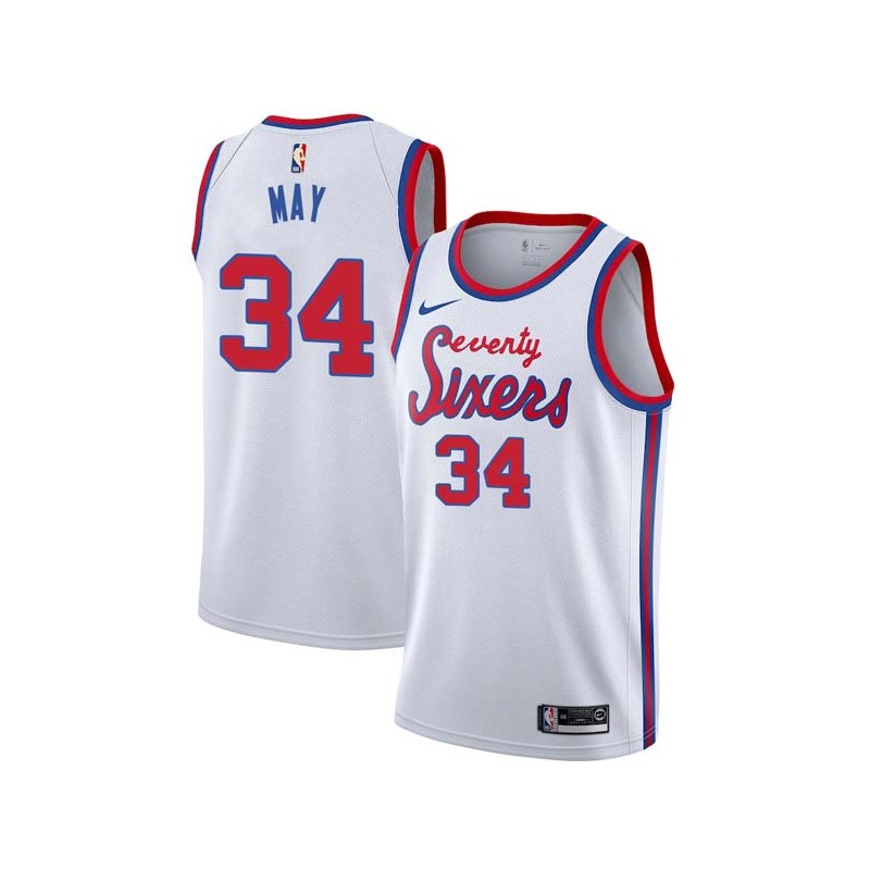 White Classic Don May Twill Basketball Jersey -76ers #34 May Twill Jerseys, FREE SHIPPING