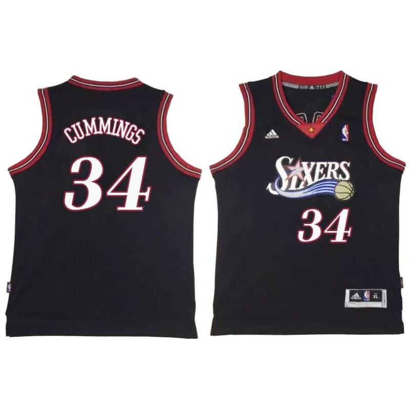 Black Throwback Terry Cummings Twill Basketball Jersey -76ers #34 Cummings Twill Jerseys, FREE SHIPPING