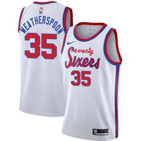 White Classic Clarence Weatherspoon Twill Basketball Jersey -76ers #35 Weatherspoon Twill Jerseys, FREE SHIPPING