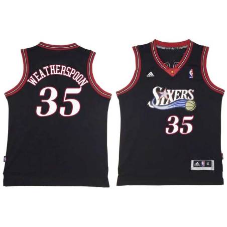 Black Throwback Clarence Weatherspoon Twill Basketball Jersey -76ers #35 Weatherspoon Twill Jerseys, FREE SHIPPING