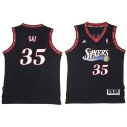 Black Throwback Deng Gai Twill Basketball Jersey -76ers #35 Gai Twill Jerseys, FREE SHIPPING