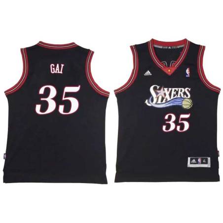 Black Throwback Deng Gai Twill Basketball Jersey -76ers #35 Gai Twill Jerseys, FREE SHIPPING