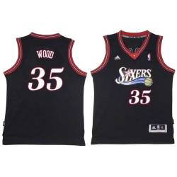 Black Throwback Christian Wood Twill Basketball Jersey -76ers #35 Wood Twill Jerseys, FREE SHIPPING