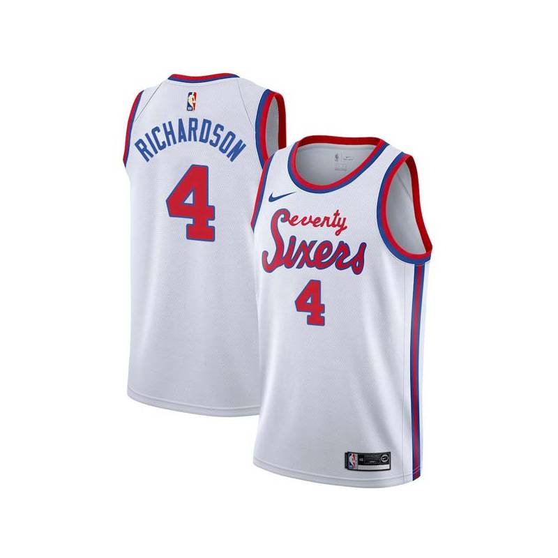 White Classic Clint Richardson Twill Basketball Jersey -76ers #4 Richardson Twill Jerseys, FREE SHIPPING