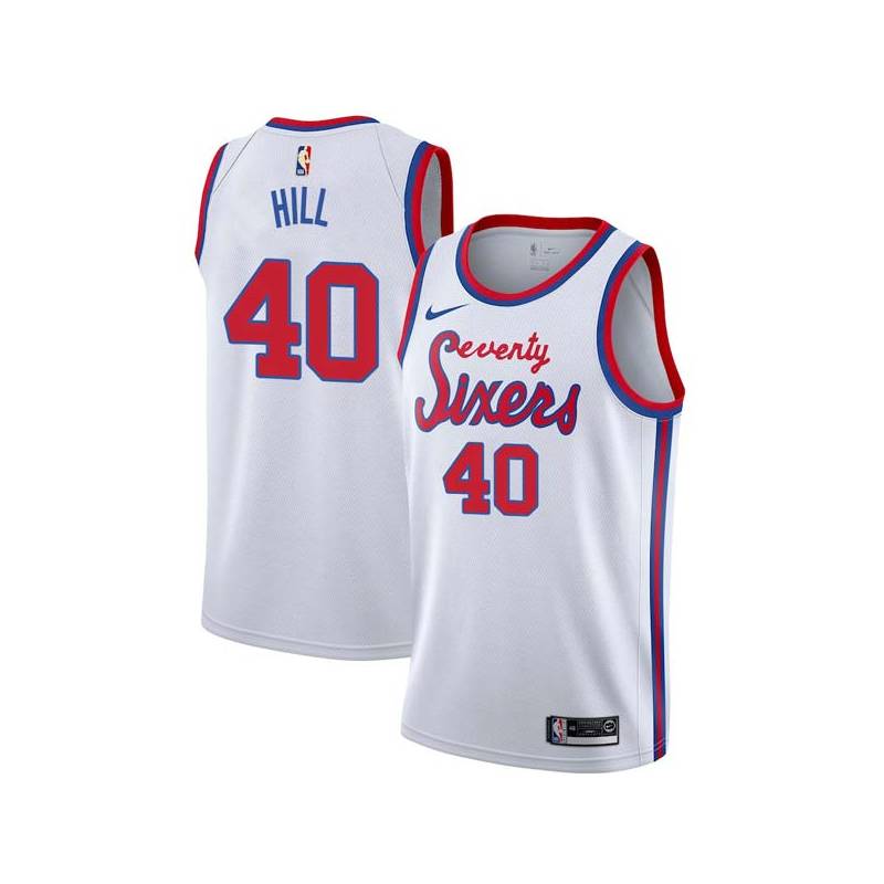 White Classic Tyrone Hill Twill Basketball Jersey -76ers #40 Hill Twill Jerseys, FREE SHIPPING