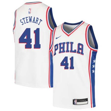 White Kebu Stewart Twill Basketball Jersey -76ers #41 Stewart Twill Jerseys, FREE SHIPPING