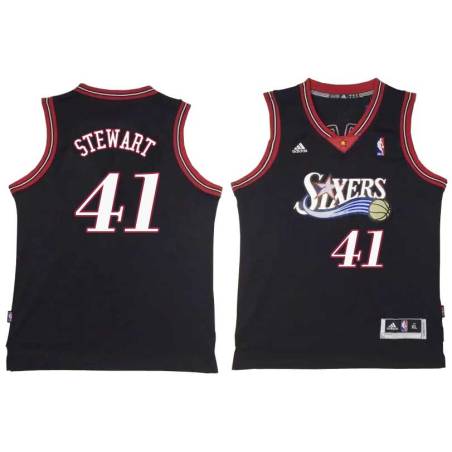 Black Throwback Kebu Stewart Twill Basketball Jersey -76ers #41 Stewart Twill Jerseys, FREE SHIPPING