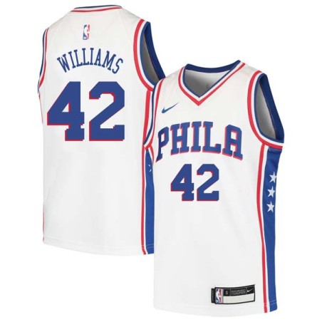 White Scott Williams Twill Basketball Jersey -76ers #42 Williams Twill Jerseys, FREE SHIPPING