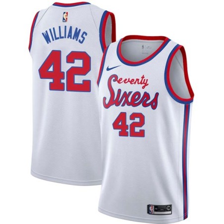 White Classic Scott Williams Twill Basketball Jersey -76ers #42 Williams Twill Jerseys, FREE SHIPPING