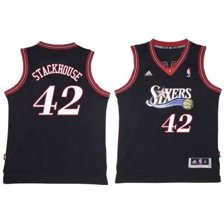 Black Throwback Jerry Stackhouse Twill Basketball Jersey -76ers #42 Stackhouse Twill Jerseys, FREE SHIPPING