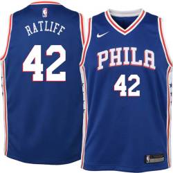 Blue Theo Ratliff Twill Basketball Jersey -76ers #42 Ratliff Twill Jerseys, FREE SHIPPING