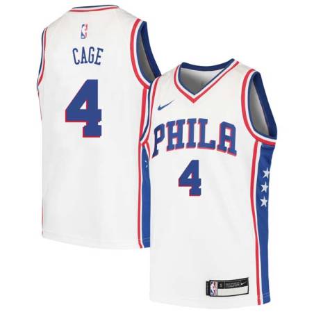 White Michael Cage Twill Basketball Jersey -76ers #4 Cage Twill Jerseys, FREE SHIPPING