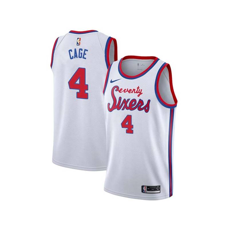 White Classic Michael Cage Twill Basketball Jersey -76ers #4 Cage Twill Jerseys, FREE SHIPPING