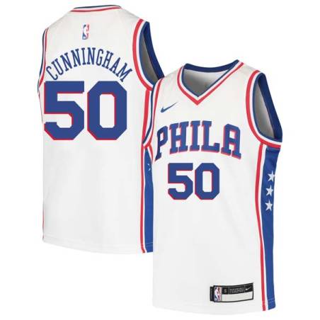 White William Cunningham Twill Basketball Jersey -76ers #50 Cunningham Twill Jerseys, FREE SHIPPING