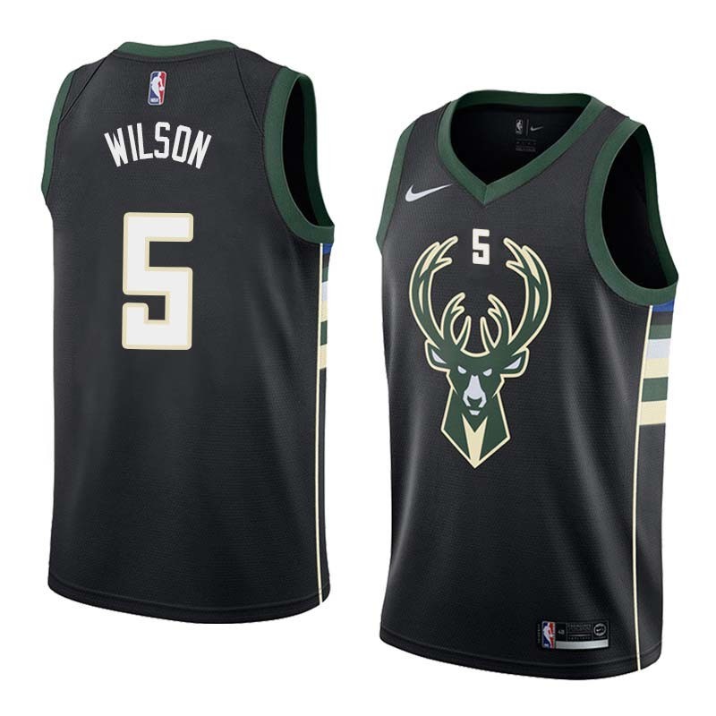 Black2 Milwaukee #5 D.J. Wilson 2017 Draft Twill Basketball Jersey, Wilson Bucks Twill Jersey