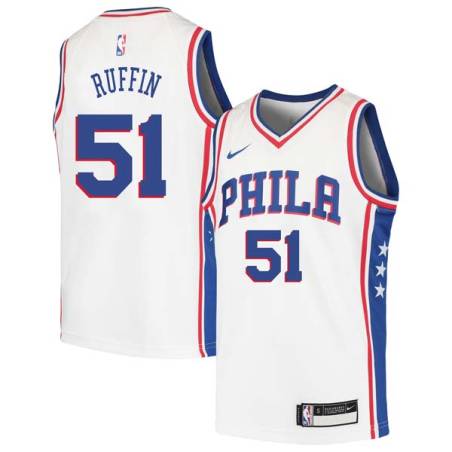 White Michael Ruffin Twill Basketball Jersey -76ers #51 Ruffin Twill Jerseys, FREE SHIPPING