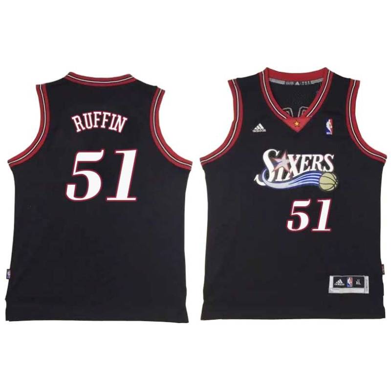 Black Throwback Michael Ruffin Twill Basketball Jersey -76ers #51 Ruffin Twill Jerseys, FREE SHIPPING