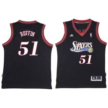 Black Throwback Michael Ruffin Twill Basketball Jersey -76ers #51 Ruffin Twill Jerseys, FREE SHIPPING