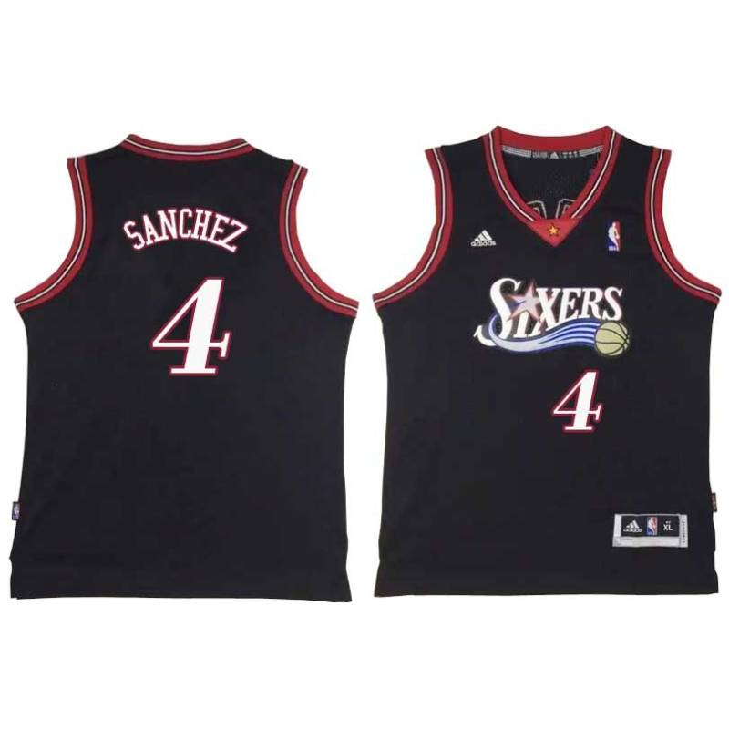 Black Throwback Pepe Sanchez Twill Basketball Jersey -76ers #4 Sanchez Twill Jerseys, FREE SHIPPING