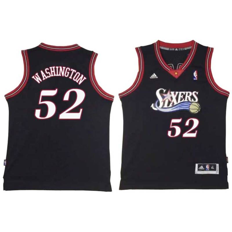 Black Throwback Wilson Washington Twill Basketball Jersey -76ers #52 Washington Twill Jerseys, FREE SHIPPING