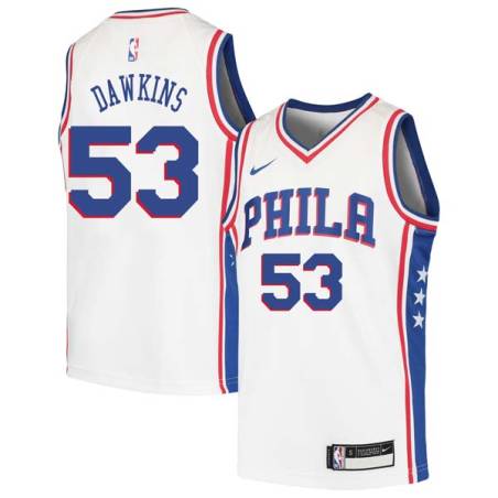 White Darryl Dawkins Twill Basketball Jersey -76ers #53 Dawkins Twill Jerseys, FREE SHIPPING