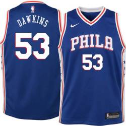 Blue Darryl Dawkins Twill Basketball Jersey -76ers #53 Dawkins Twill Jerseys, FREE SHIPPING