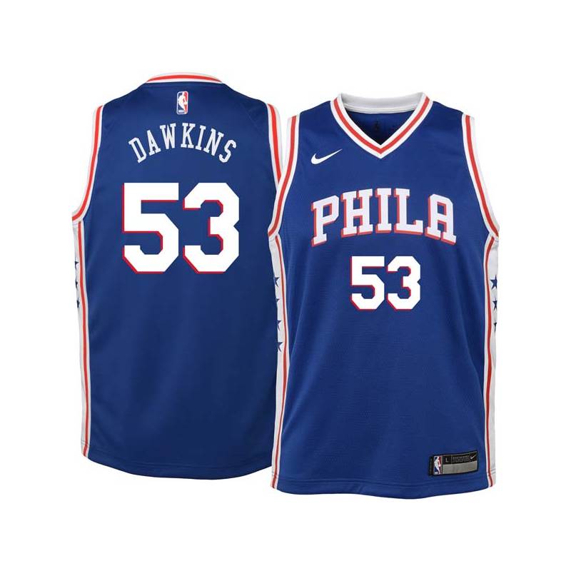 Blue Darryl Dawkins Twill Basketball Jersey -76ers #53 Dawkins Twill Jerseys, FREE SHIPPING