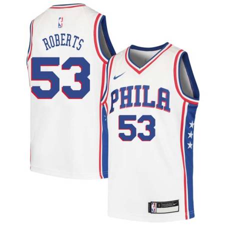 White Stanley Roberts Twill Basketball Jersey -76ers #53 Roberts Twill Jerseys, FREE SHIPPING