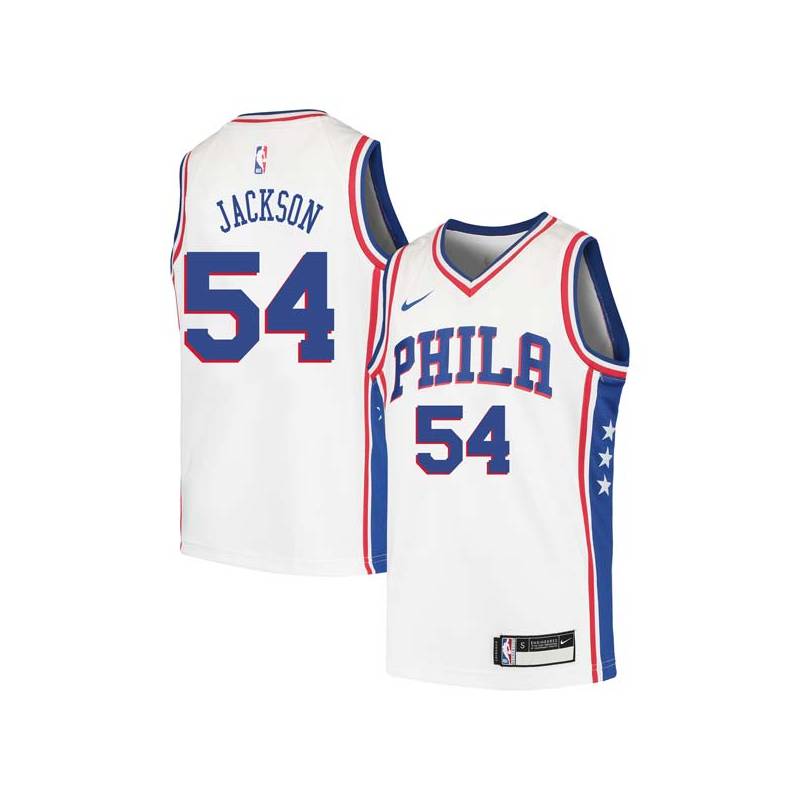 White Luke Jackson Twill Basketball Jersey -76ers #54 Jackson Twill Jerseys, FREE SHIPPING