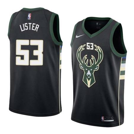 Black2 Alton Lister Bucks #53 Twill Basketball Jersey FREE SHIPPING