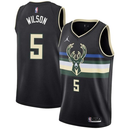 Black Milwaukee #5 D.J. Wilson 2017 Draft Twill Basketball Jersey, Wilson Bucks Twill Jersey
