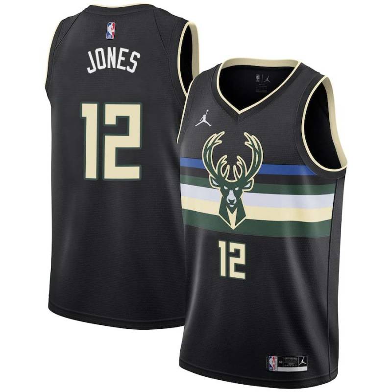 Black Wali Jones Bucks #12 Twill Basketball Jersey FREE SHIPPING