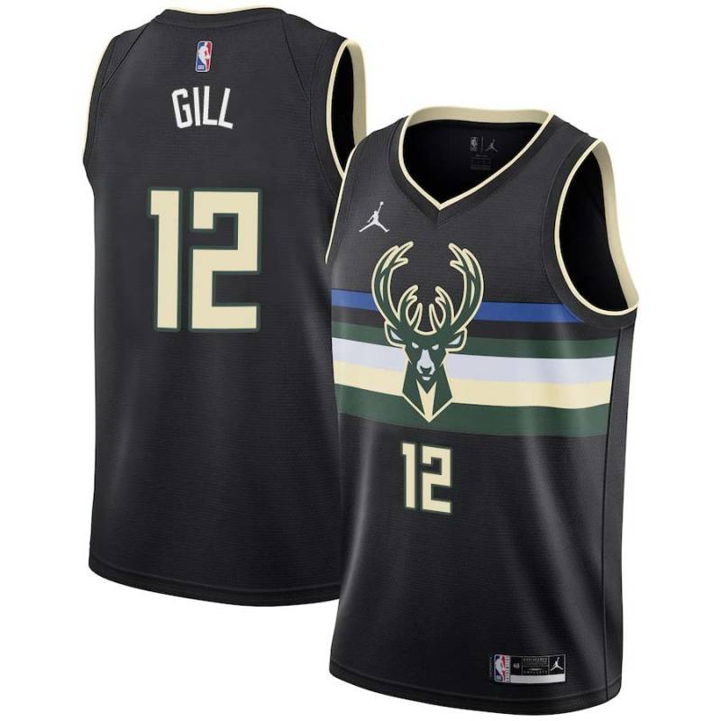 Black Kendall Gill Bucks #12 Twill Basketball Jersey FREE SHIPPING