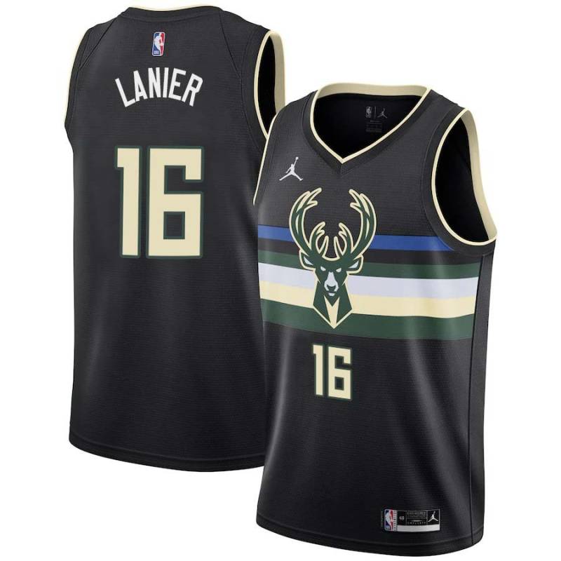 Black Bob Lanier Bucks #16 Twill Basketball Jersey FREE SHIPPING