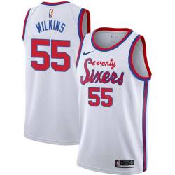 White Classic Eddie Lee Wilkins Twill Basketball Jersey -76ers #55 Wilkins Twill Jerseys, FREE SHIPPING