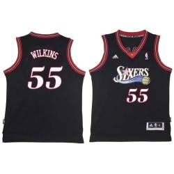 Black Throwback Eddie Lee Wilkins Twill Basketball Jersey -76ers #55 Wilkins Twill Jerseys, FREE SHIPPING