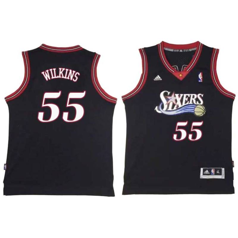 Black Throwback Eddie Lee Wilkins Twill Basketball Jersey -76ers #55 Wilkins Twill Jerseys, FREE SHIPPING