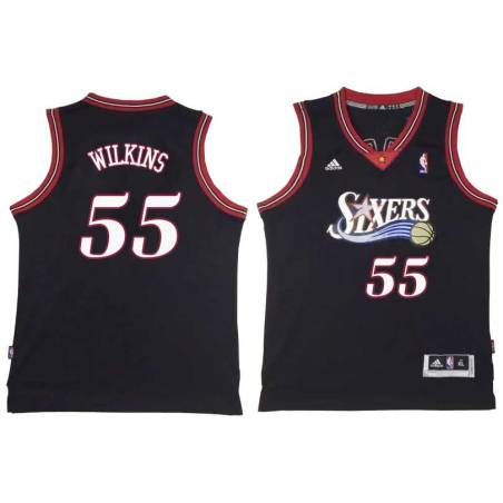 Black Throwback Eddie Lee Wilkins Twill Basketball Jersey -76ers #55 Wilkins Twill Jerseys, FREE SHIPPING