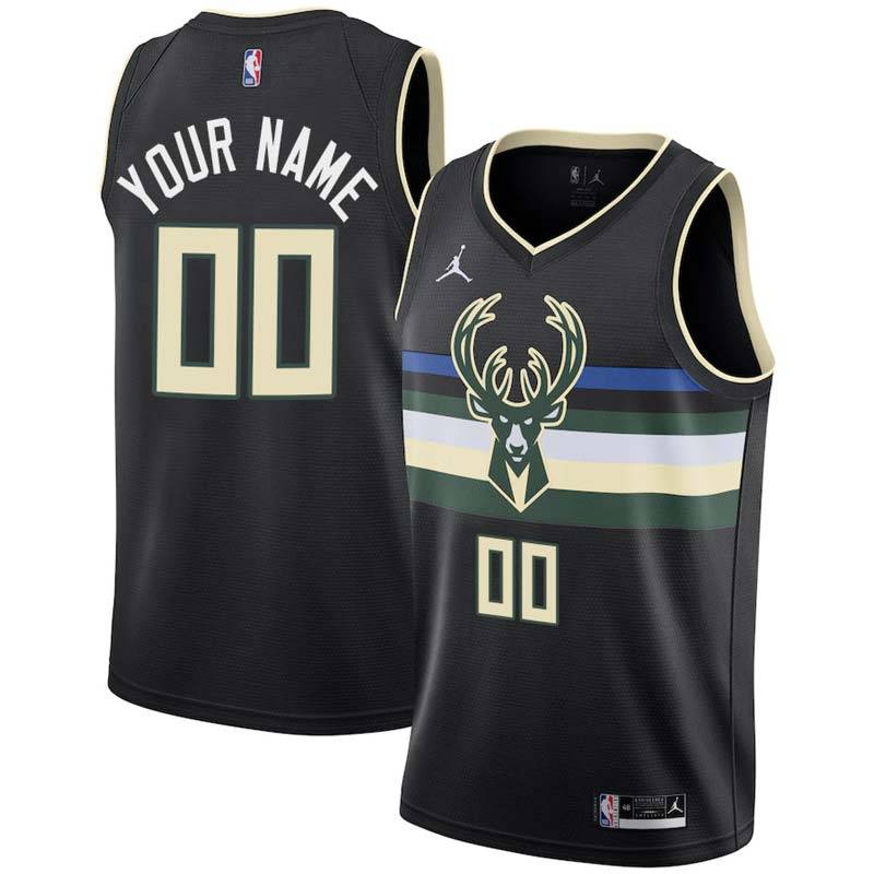 Black Milwaukee Bucks Custom Jersey, twill play name/number and team graphics